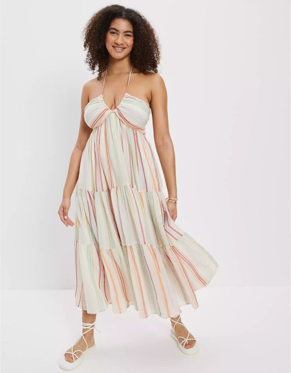 Robe Mi-longue American Eagle AE Ruched Halter Multicolore Femme | DDC-89612233